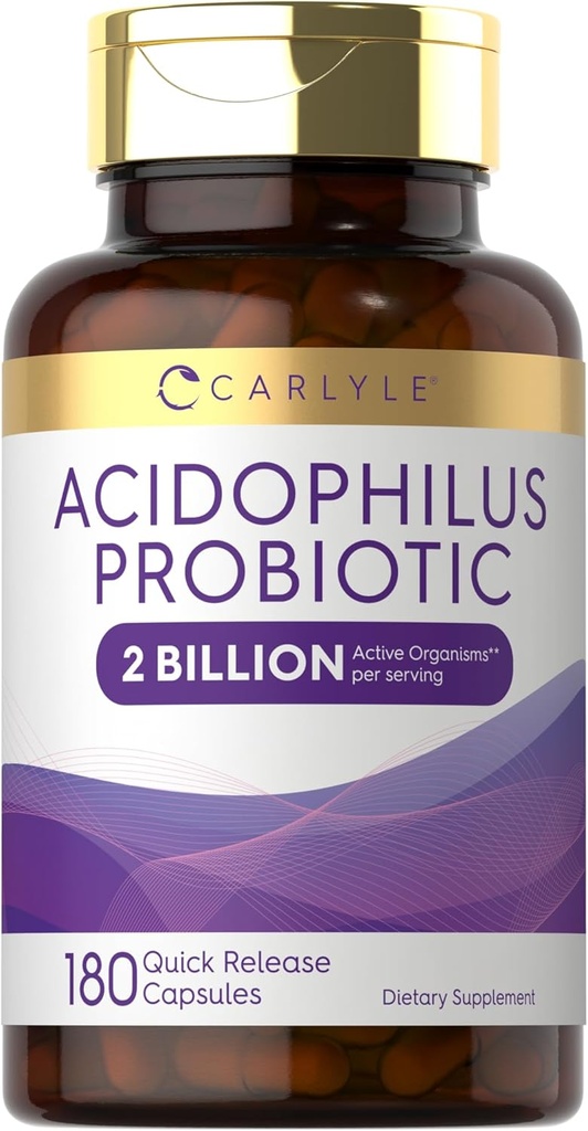 Carlyle Acidophilus Probiótico para la salud digestiva de los hombres de las mujeres Silencio 2 billón CFU Silencio 180 cápsulas de liberación rápida ← No Gluten