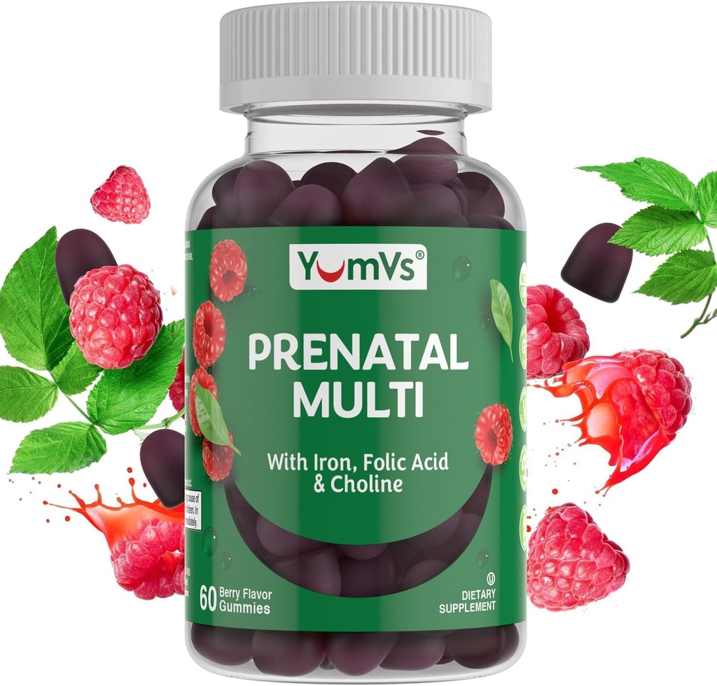 YumVs Prenatal Gummies for Women - Prenatal Vitamins for Women with Folic Acid, Iron & Choline - Vegetarian & Kosher Pregnancy Vitaminas - Womens Prenatal Multivitamin with A C D3 E B6 B12 (60 Cuenta)