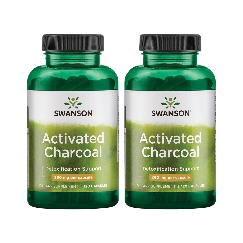 Carbón Activado de Swanson - Suplemento Natural Apoyo a la Absorción Saludable - Ayuda a w/Bloating " Mantener la regularidad del intestino - (120 cápsulas, 520 mg por servicio) 2 Pack
