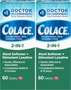 Colace Softener 2-in-1 Stool Plus Estimulante Laxante para el alivio eficaz del estreñimiento suave, Docusate Sodium Plus Sennosides, 60 Conde (Pack of 2)
