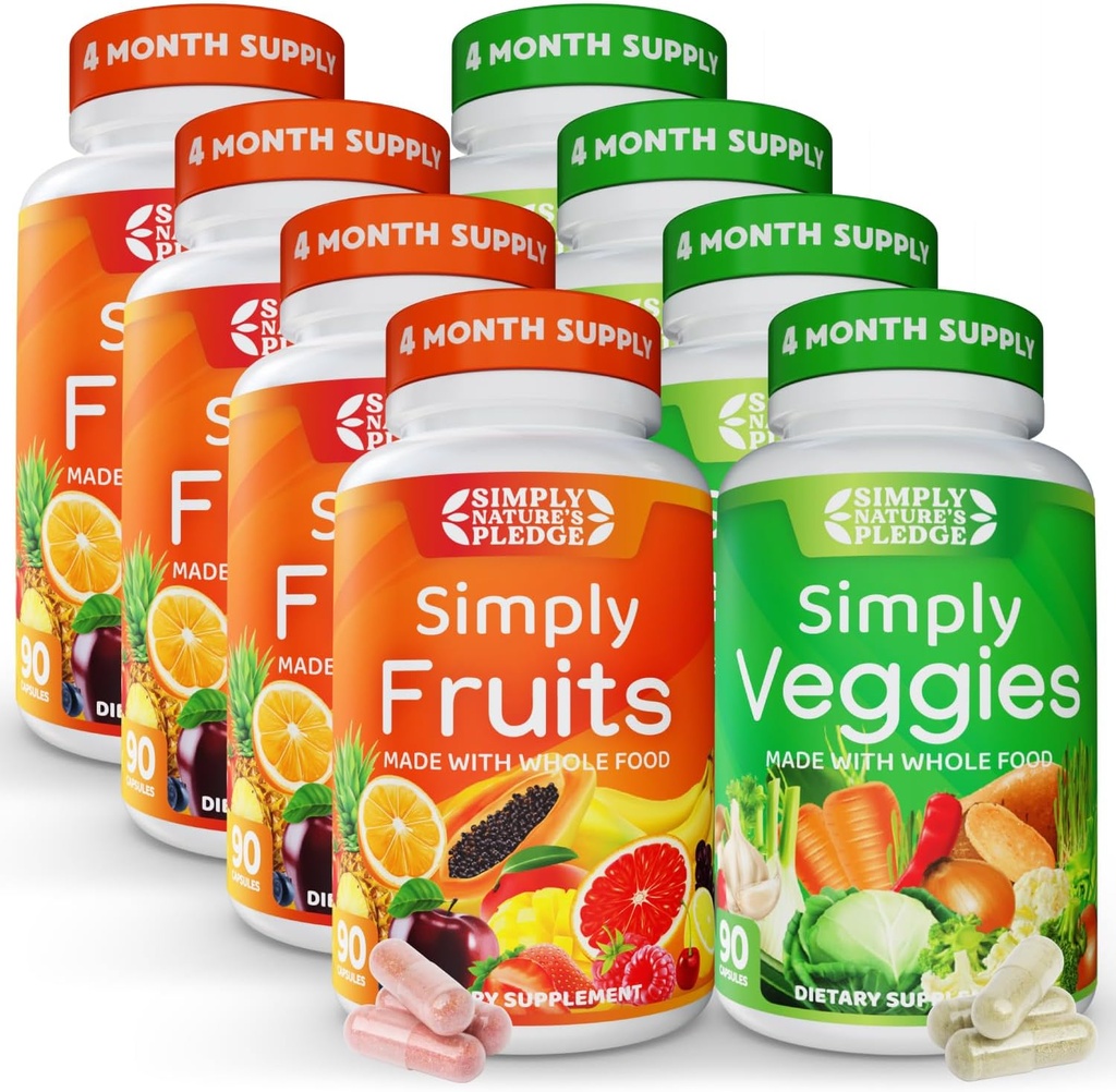 Promesa de la naturaleza - Empaquetado con más de 40 frutas diferentes & verduras - 4 meses de suministro- Fabricado con Superalimentos Alimentarios completos - con Aloe Vera – 100% Soy Gratis - 720 cápsulas