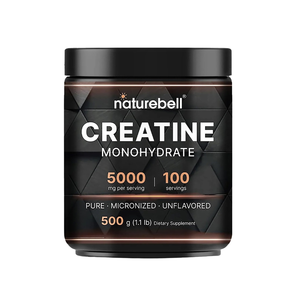 NatureBell Creatine Monohydrate Powder - 500g - Micronized Powder - Ofrece 5,000mg Creatine Per Serving - Pre-Workout o Post-Workout Support* - Vegan & Keto Friendly - Desflavored