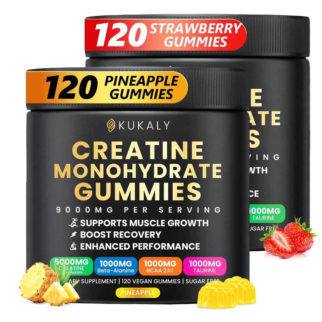 Cretina Monohydrate Gummies para Hombres &amp; Mujeres, 9000MG Creatine Gummies Sugar Gratis -BCAA 2:1, B12 B6 para Fuerza Boost, Focus &amp; Endurance, Vegan, No GMO
