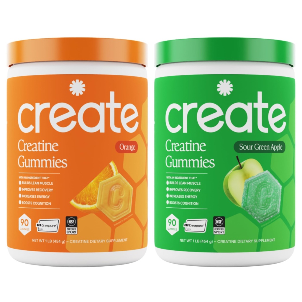 Creatine Monohydrate Gummies - Citrus Rush Duo - Sour Apple & Orange - Creatine Gummies for Women &amp; Men, NSF Certified, 3rd Party Tested, Anti-Melting Formula, 180 Conde (2-Pack)