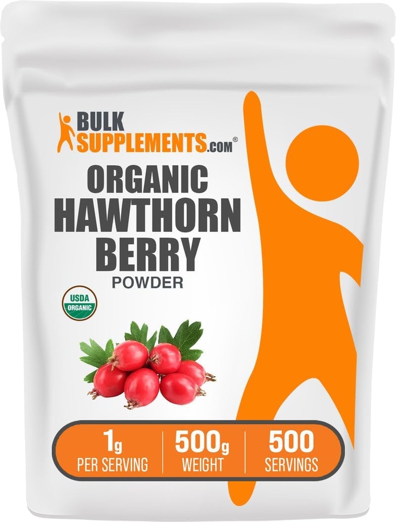 BulkSupplements.com Hawthorn orgánico Berry Powder - Suplemento Hawthorn Berry, Hawthorn Berry Organic - Vegan & Gluten Free, 1g por Serving, 500g (1.1 lbs) (Pack of 1)