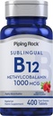 Piping Rock Vitamina B12 Tablas sublinguales TEN 1000 mcg ANTE 400 Píldoras Suplemento para Mujeres y Hombres ← Berry Flavor Silencio Vegetariano, No GMO, Gluten Free