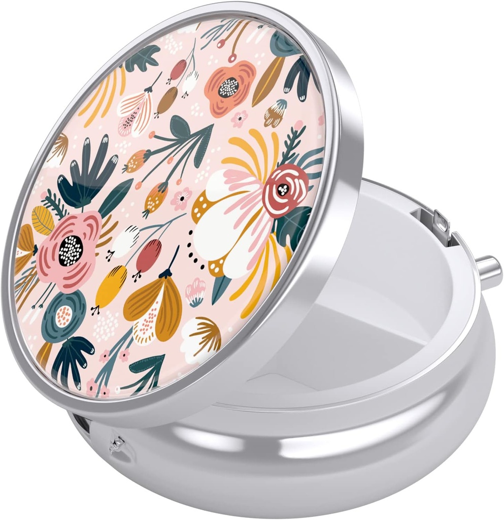 Nipichsha Pill Box, Small Pill Case for Purse & Pocket, Cute Travel Medicine Organizer, Portable Medicine Container Holder to Hold Vitamins, Medication, Fish Oil & Supplements, Pink Flower