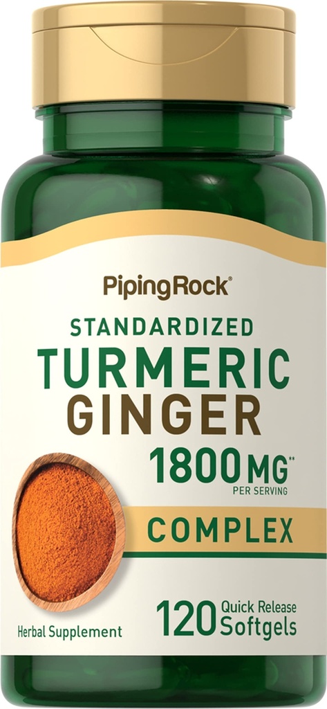 Piping Rock Turmeric y Ginger Suplemento  120 Softgel Capsules ← Black Pepper Extract ← Herbal Extract Complex ← Non-GMO, Gluten Free