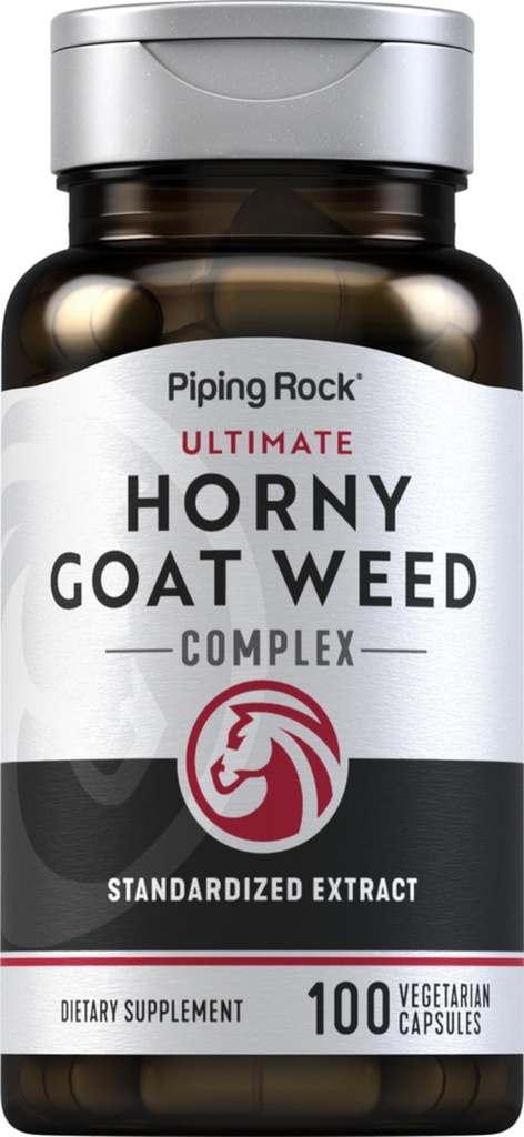 Piping Rock Horny Goat Weed for Men  100 Capsules ← Ultimate Complex Extract Suplemento Silencio Vegetarian, Non-GMO, Gluten Free