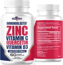 Zinc Quercetin 500 mg con vitamina D y C Antioxidante Immune Soporte Alto Potency Quercetin Zinc Suplemento para Hombres y Mujeres - Gluten, Soy, & Dairy Gratis - 60 Cuenta (Pack of 1)