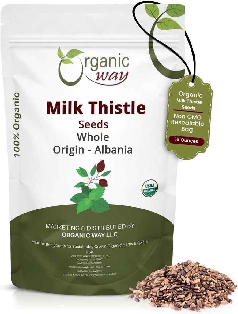 Orgánica entera de esteto de leche Semillas (Silybum marianum) - Herbal Tea peru European Wild-Harvest, Orgánico " Kosher Certified, Vegan, Non GMO " Gluten Free, USDA Certified, Origin - Albania (16 Oz)