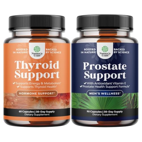 Bundle of Herbal Thyroid Support Complex - Potent Kelp Iodine with L Tyrosine Bladderwrack Selenium Ashwagandha and Herbal Prostate Supplement for Men - Saw Palmetto Extract Beta Sitosterol Green Tea
