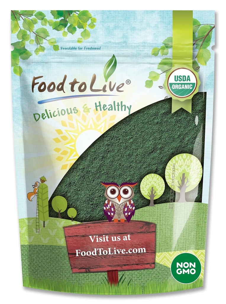 Alimentos para Vivir Powder Espirulina Orgánica, 4 onzas – No GMO, Kosher, Algas Azul-Green Raw, Superalimentos Veganos, Bulk, No-Irradiated, Proteína Verde Pura Vegana, Rico en Vitaminas & Minerales, Grande para Bebidas