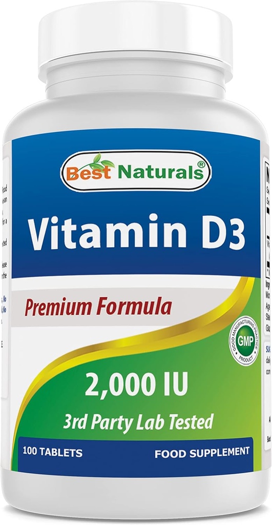 Mejores Naturales Vitamina D3 2000 UI (50 mcg) - 100 Tabletas - 100 Días Suministro - Ayuda Apoyo Salud Inmune, Huesos fuertes y dientes, " Función muscular (100 Cuenta (Pack de 1))