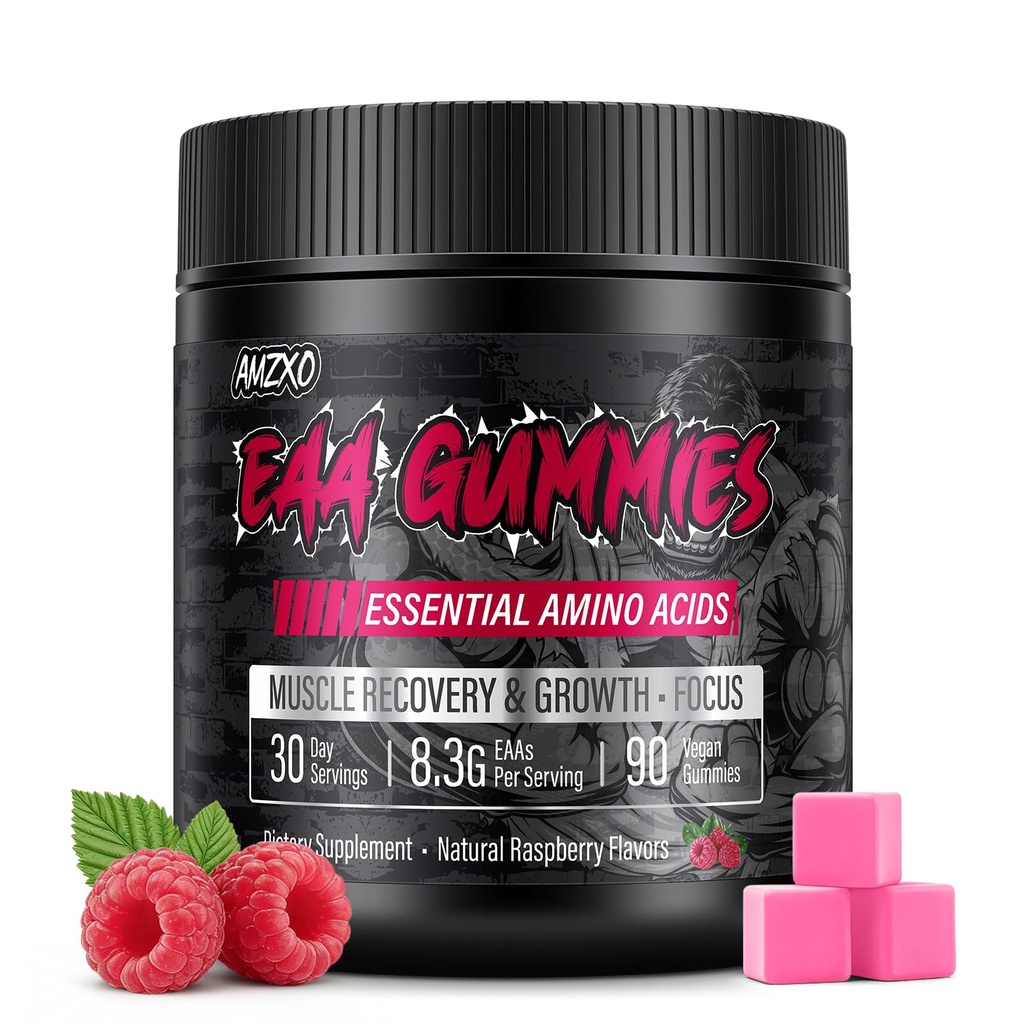 EAA Gummies - 2:1 BCAA Fórmula (8300mg) - Aminoácidos esenciales para la recuperación muscular y resistencia - No GMO, Gluten Gratis, Azúcar Libre, Vegetariano, Sabor de Fresa - 90 Conde