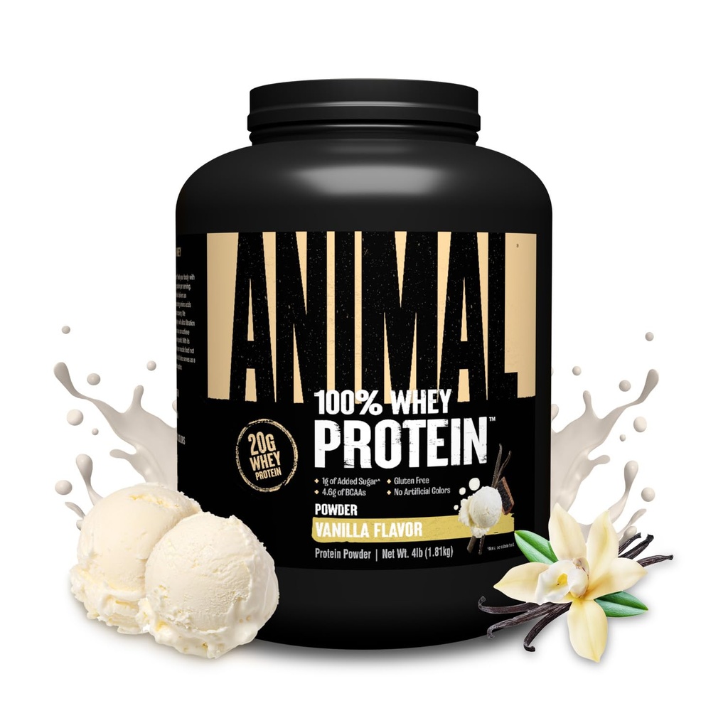 Animal 100% Whey Protein Powder – Whey Blend for Pre Workout or Post Workout, Recovery, or an Anytime Low Sugar Protein Boost Meal Replacement with BCAA Branched Chain Amino Acids – Vanilla, 4 lb