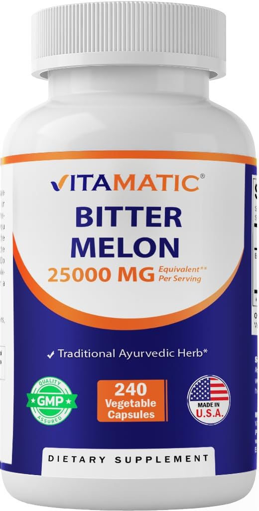 Vitamatic Bitter Melon- 25000 mg Equivalente Por Serving (de 25:1 Extracto 1000 mg)- 240 cápsulas vegetarianas, y Concentrado 25X Potency 100% Vegetariano, All-Natural y No GMO
