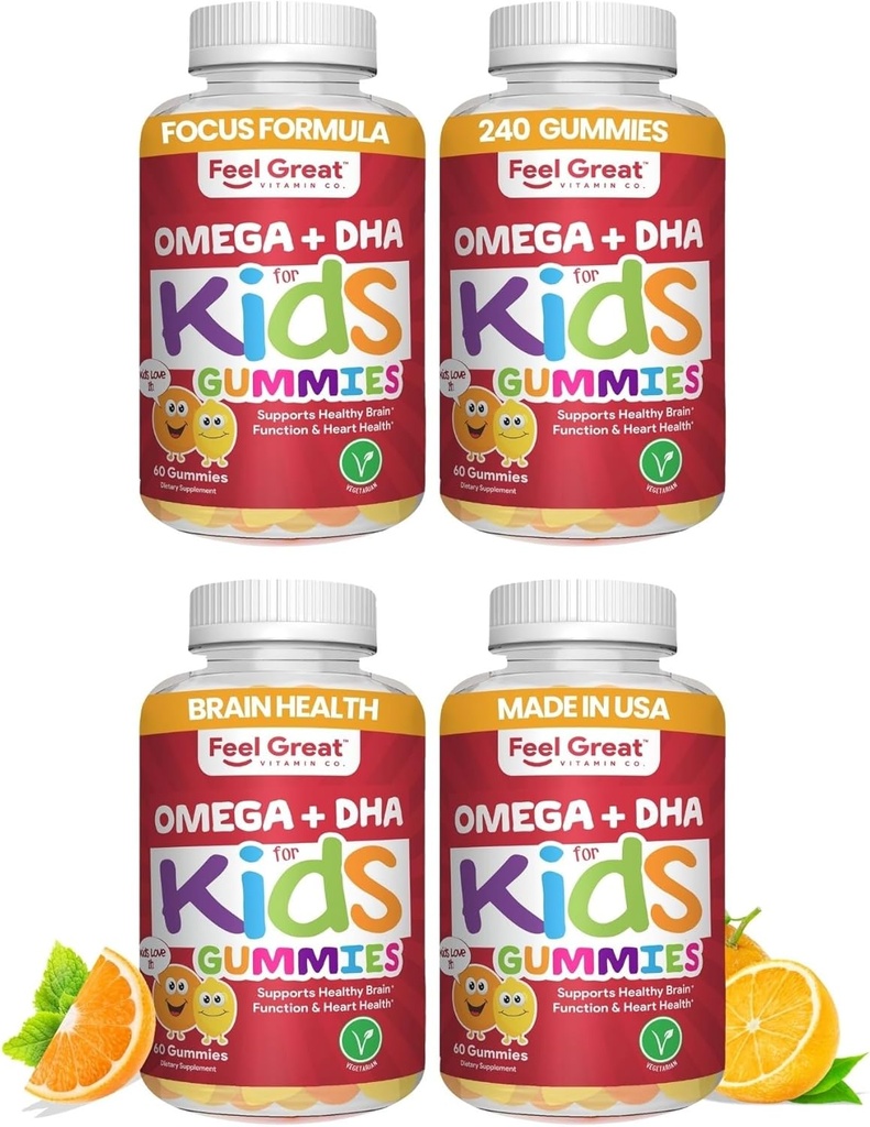 Siente Grandes Vitaminas Niños DHA Gummies con Omega 3 6 9, Vitamina C ANTE Soporta Función cerebral saludable, Visión & Heart Health TEN Gluten Free, Vegetarian TEN 60 Gummies