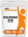 BulkSupplements.com Polvo de ácido hialurónico - como hialuronato de sodio, Suplementos de ácido hialurónico - Grado de alimentos, sin gluten - 215 mg por ser, 25g (0.88 oz) (Pack de 1)