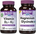 BlueBonnet Nutrition Vitamina D3 y K2, y Magnesium Glycinate Vegetal Capsules Bundle