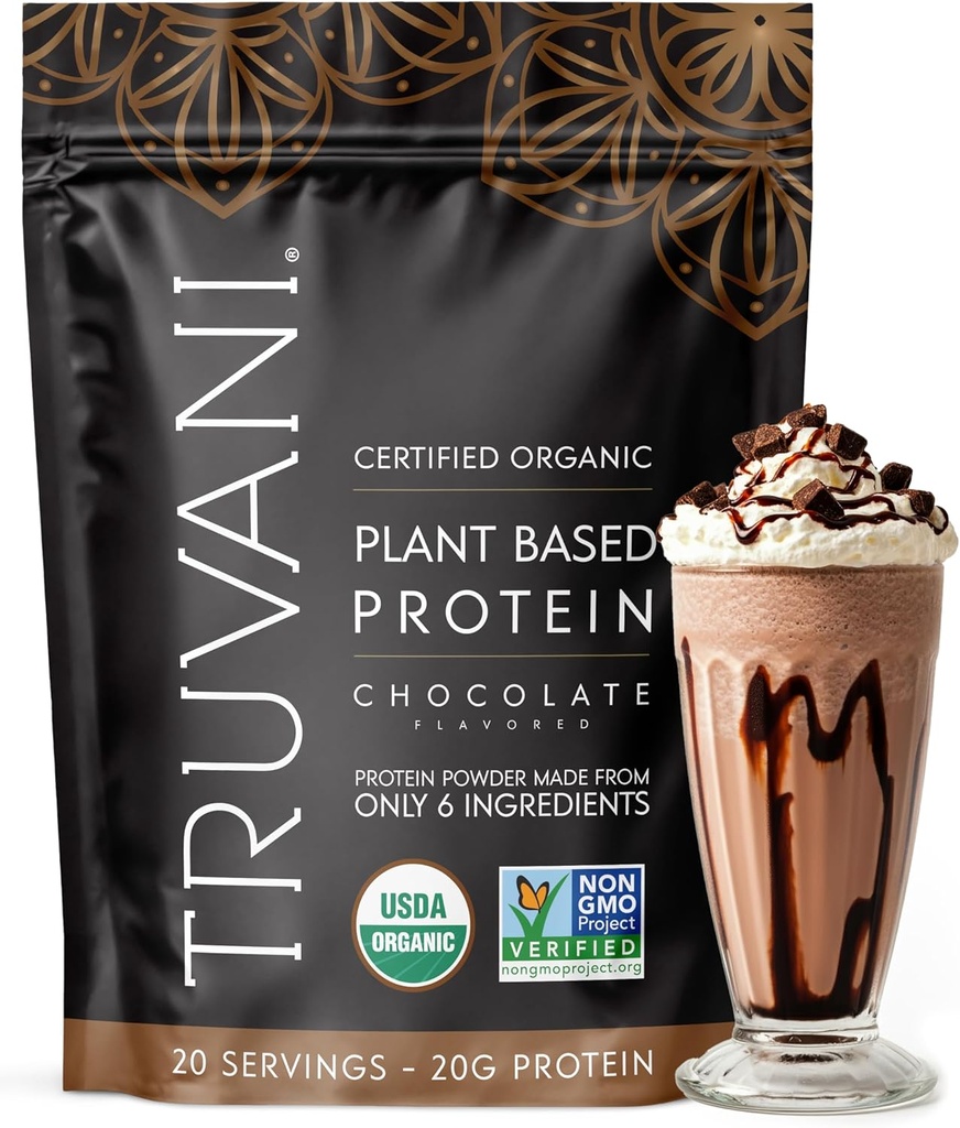 Truvani Vegan Pea Protein Powder ← Chocolate Silencio 20g Org Orgánica Proteína basada en plantas Silencio 20 Servings ← Keto ← Gluten & Dairy Free ← Bajo Carb Silencio No Añadido Sugar