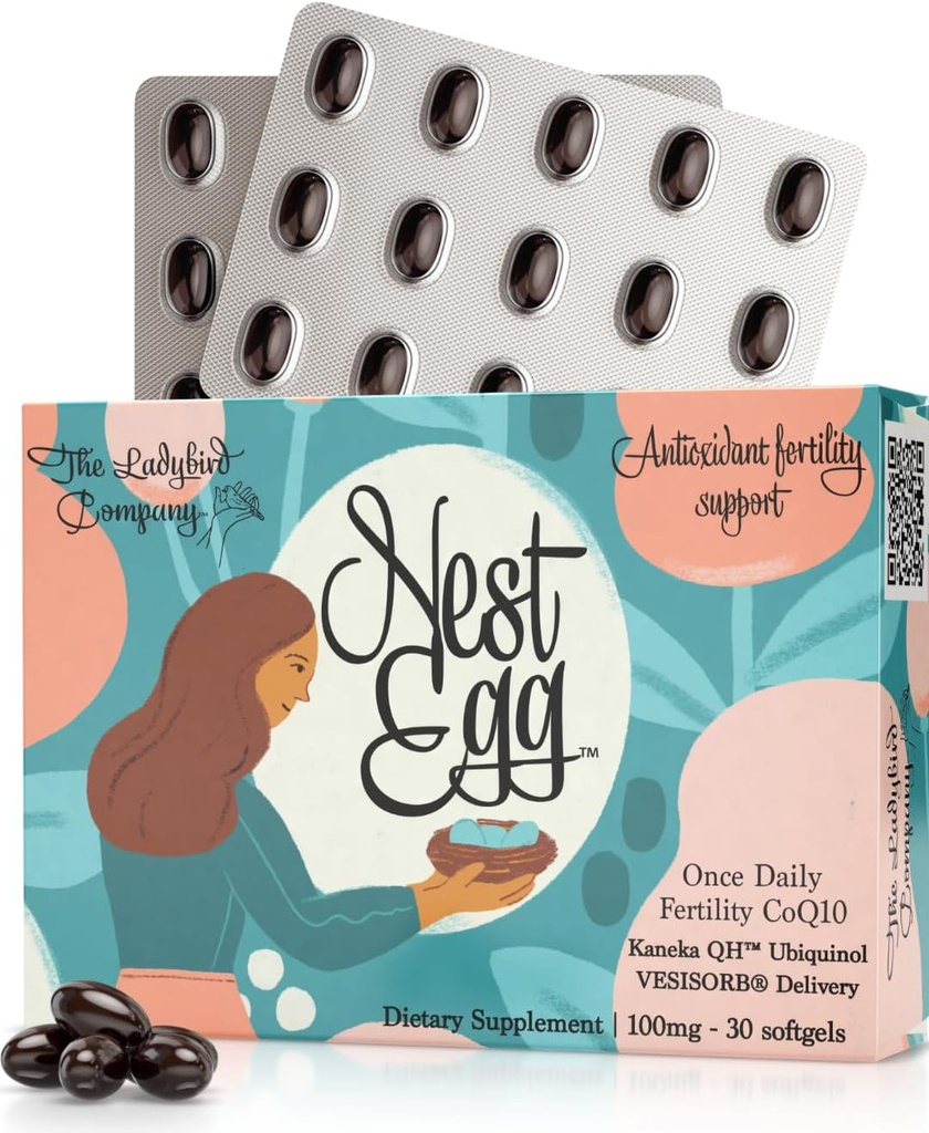 Nest Egg Ubiquinol CoQ10 100mg - Premium CoQ10 Fertility Supplement for Women - Made in USA - 3rd Parte testado - Una vez Daily Softgels (30 cuenta)
