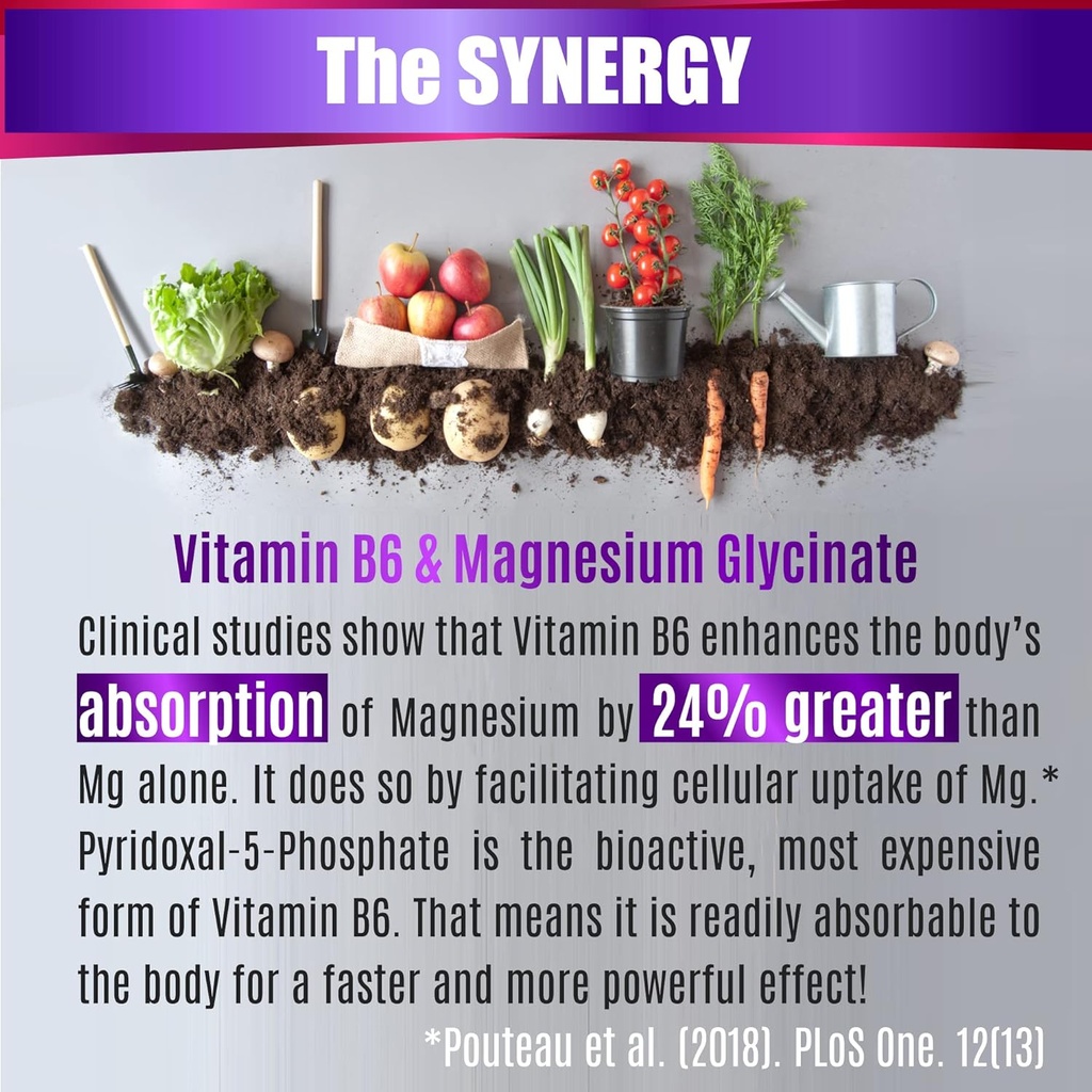 Magnesium Glycinate with Vitamin B6 Research Proveed to Enhance Absorption, 1350mg Fully Chelated - Supports Sleep, Stress Relief, Energy, Muscle Cramps - Gluten Free, NonGMO, 180 Vegan Capsules