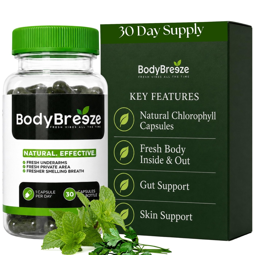 Suplemento interno desodorante Silencio natural Chlorophyll 30 cápsulas para el control del olor corporal, salud de Gut y respiración fresca ← Vegan, apoyo de detox " salud de la piel ¦