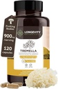 Longevity Botanicals Tremella Mushroom Extract Capsules (120) ¦ Concentrate 10:1 Ratio, 100% Fruiting Bodies ← Snow Fungus Mushroom Suplemento para Skin, Hair, Nails, Joints & Brain Support