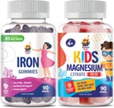 Gummies de magnesio para niños 500 mg de hierro para adultos - Vitaminas de hierro con vitamina C