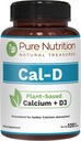 Pura Nutrición Cal D - Calcio con base vegetal con VIT D3 K2 & Magnesio TEN 120 Tabs TEN 500mg Calcium Vegan per Serving ANTE Algae Calcium Supplement for Bone Health