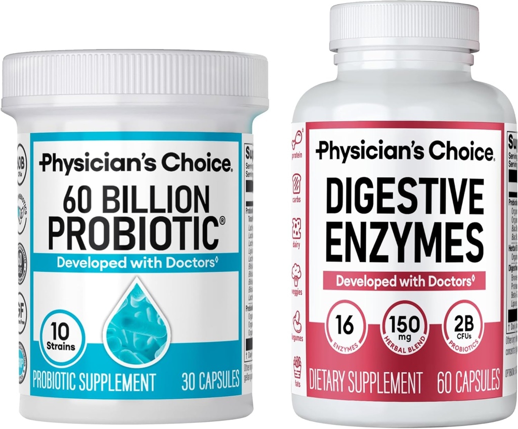 CHOICE de Physician - Optimal Gut Health Bundle: 60 Billion Probiotics + Digestive Enzymes for Digestive Comfort and Immune Support