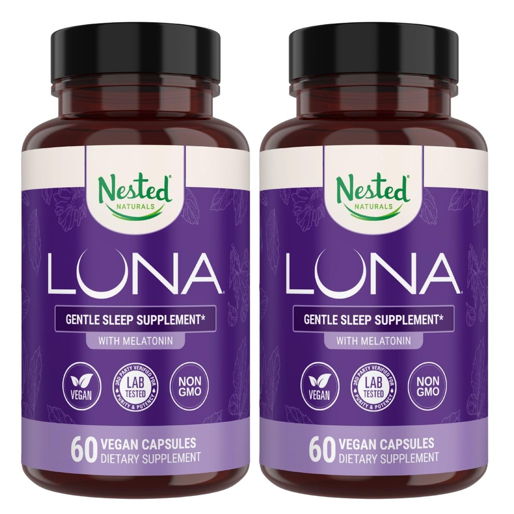 Naturales anidados Luna Sleep Aid - No-Habit Forming Natural Sleeping Pills for Adults with Naturally Sourcedients - Valerian Root, Melatonin, Chamomile, Lemon Balm, and More - 120 Vegan Capsules
