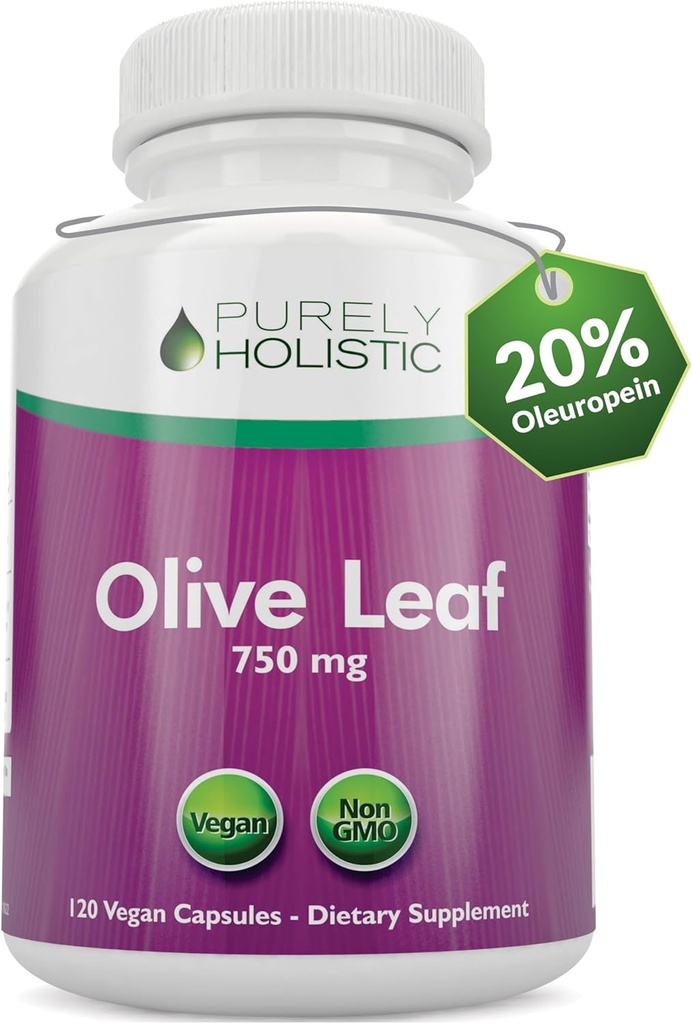 Hoja de oliva puramente Holística Extracto 750 mg No GMO Fuerza máxima - 120 cápsulas veganos - 20% Oleuropeina - Suministro de 4 meses - Suplemento de apoyo
