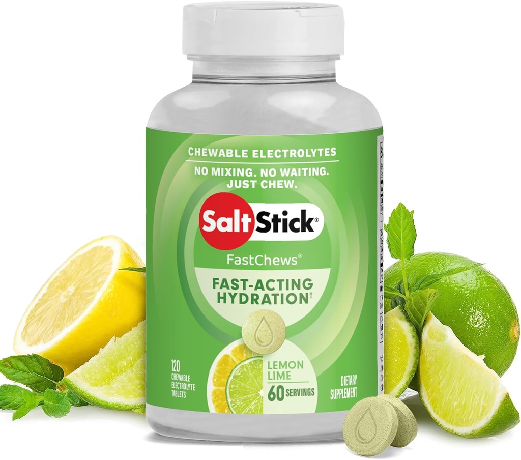 SaltStick Electrolyte FastChews - 120 Lime Lime Chewable Electrolytes - Tablas de sal para correr e hidratación, cerdas electrolíticas - 120 Conde