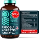 Fadogia Agrestis y Tongkat Ali Suplemento - 600mg Fadogia Agrestis para hombres, 500mg Longjack Tongkat Ali, Ashwagandha Complejo de Maca Fenugreek - Fuerza muscular, energía, soporte de mood - 120 cápsulas