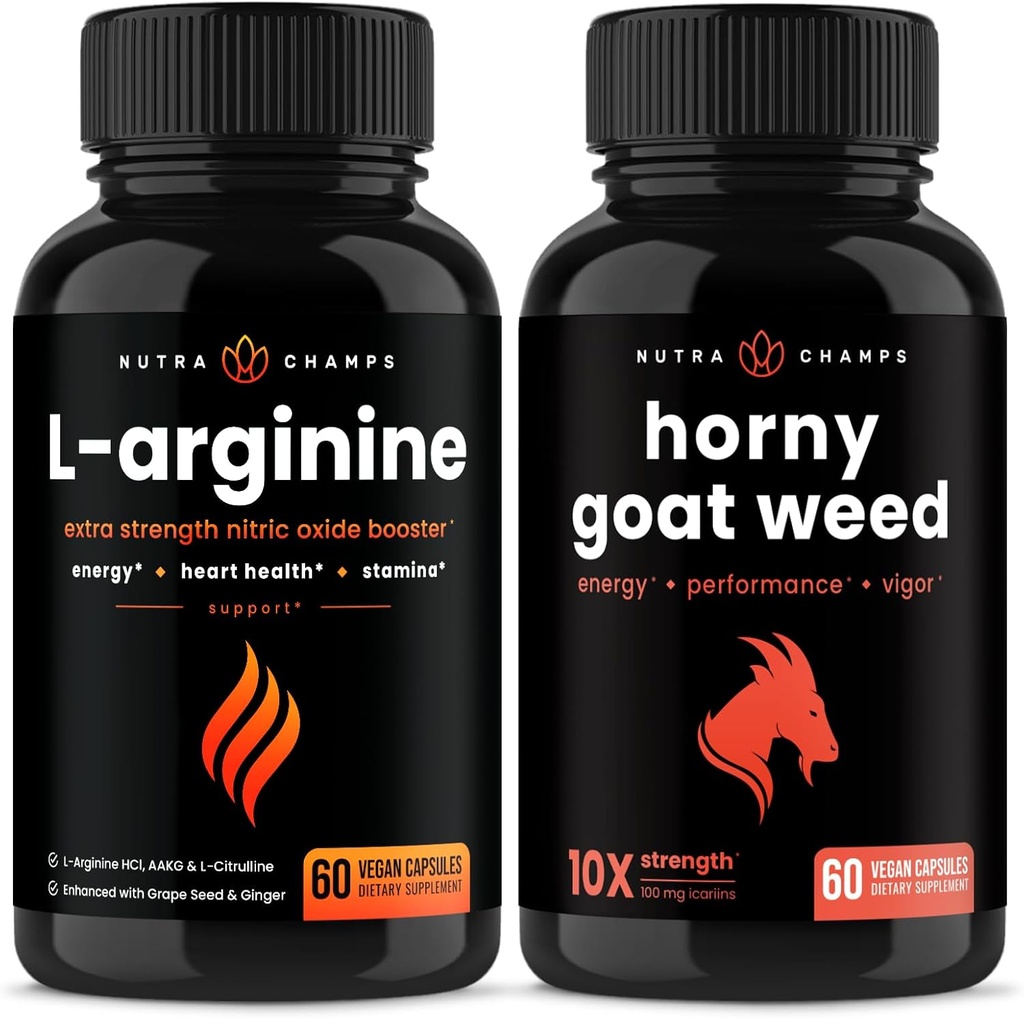 Nutra Champs L-Arginine Capsules y Horny Goat Weed Capsules 2 Pack Bundle