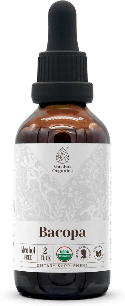 Bacopa USDA Orgánica ← Extracto libre de alcohol, gotas herbales orgánicas, Suplemento, Relajación, efecto cognitivo positivo ← Tintura Hecho de Bacopa 100% orgánico (Bacopa Monnieri) Herb seco 2 oz