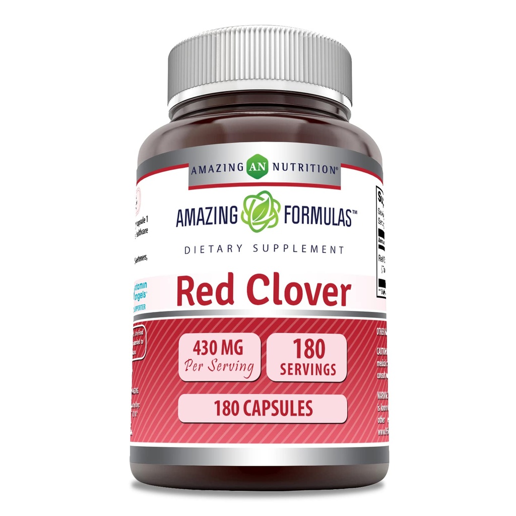 Amazing Formulas Red Clover 430 Mg Suplemento ← Capsules ← Non-GMO Silencioso libre de gluten Hecho en EE.UU. (1 Pack Silencio 180 Conde)