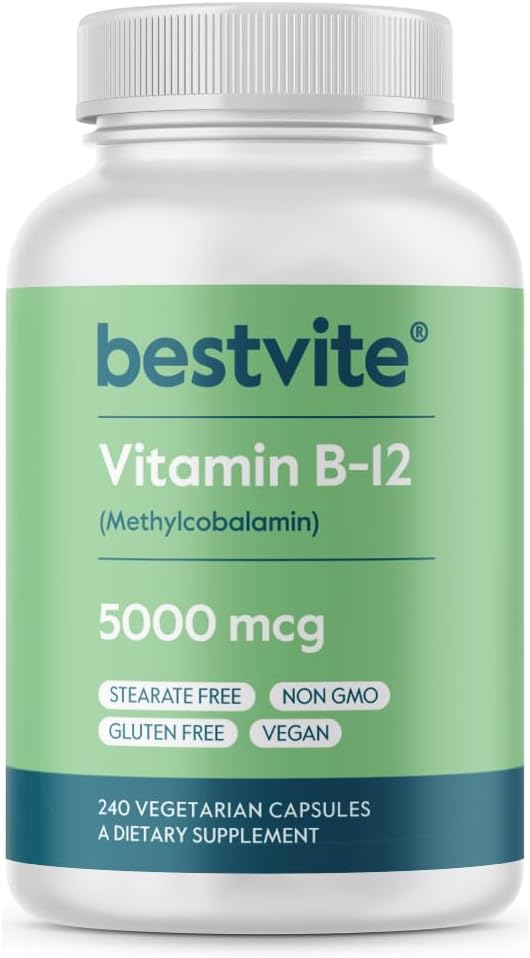 BestVITE Vitamina B12 (Methylcobalamin) 5000mcg (240 cápsulas vegetarianas) (Metil B12) - No Stearates - Vegan - No GMO - Gluten Free