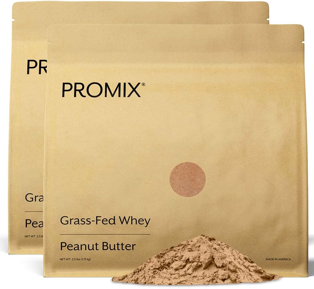 ProMix Nutrition Whey Protein Powder, Peanut Butter - Grass-Fed & 100% Todo Natural - Post Workout Fitness " Nutrition Shakes, Smoothies, Baking " Cooking Recipes - 5 libras (Pack of 2)