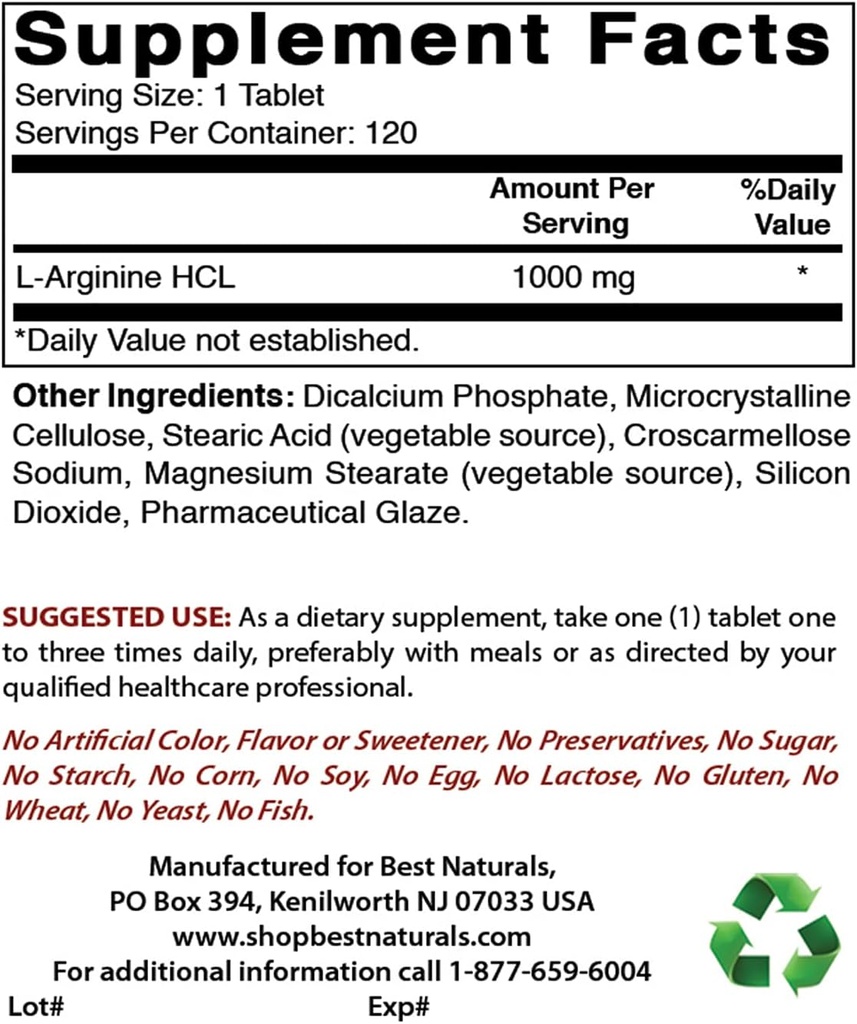 Mejores Naturales L-Arginina 1000 mg & CoQ10 600 mg