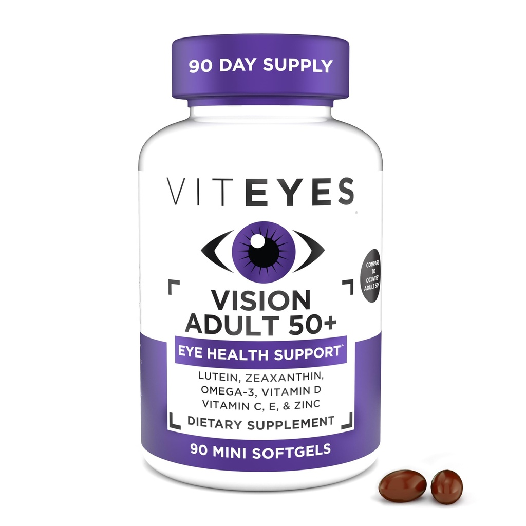 Viteyes Vision for Ages 50 Plus for Eye Health, Vision Support, Aging Eyes, Lutein, Zeaxanthin, Omega-3, Zinc, Vitamina C, Vitaminas D, Vitaminas E, Eye Doctor Trusted, Manufactured in The USA, 90 Ct