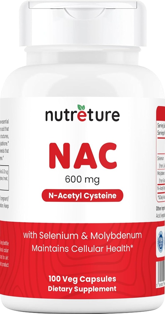 Suplemento NAC N-Acetyl Cysteine Liver Suplemento con Selenium & Molybdenum para la salud del hígado Silencio N-Acetyl Cysteine 600 mg 100 cápsulas