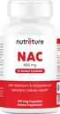 Suplemento NAC N-Acetyl Cysteine Liver Suplemento con Selenium & Molybdenum para la salud del hígado Silencio N-Acetyl Cysteine 600 mg 100 cápsulas