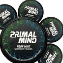 Primal Mind Neon Mint - Estimulante-Free Calm Focus Pouches TEN L-Theanine + Bacopa Monnieri + Ginkgo Biloba ANTE Nicotine-Free, Caffeine-Free TEN 20 Pouches Per Can (100 Total in 5-Pack)