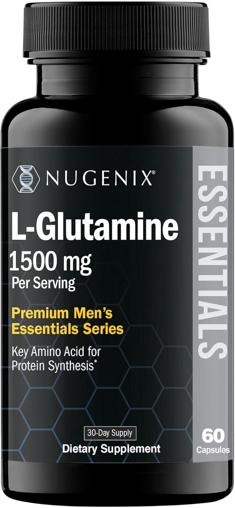 Nugenix Essentials L-Glutamine, 1500mg 100% Botanical L-Glutamine Amino Amino Acido, Protein Synthesis, Supports Cellular Function, 60 cápsulas