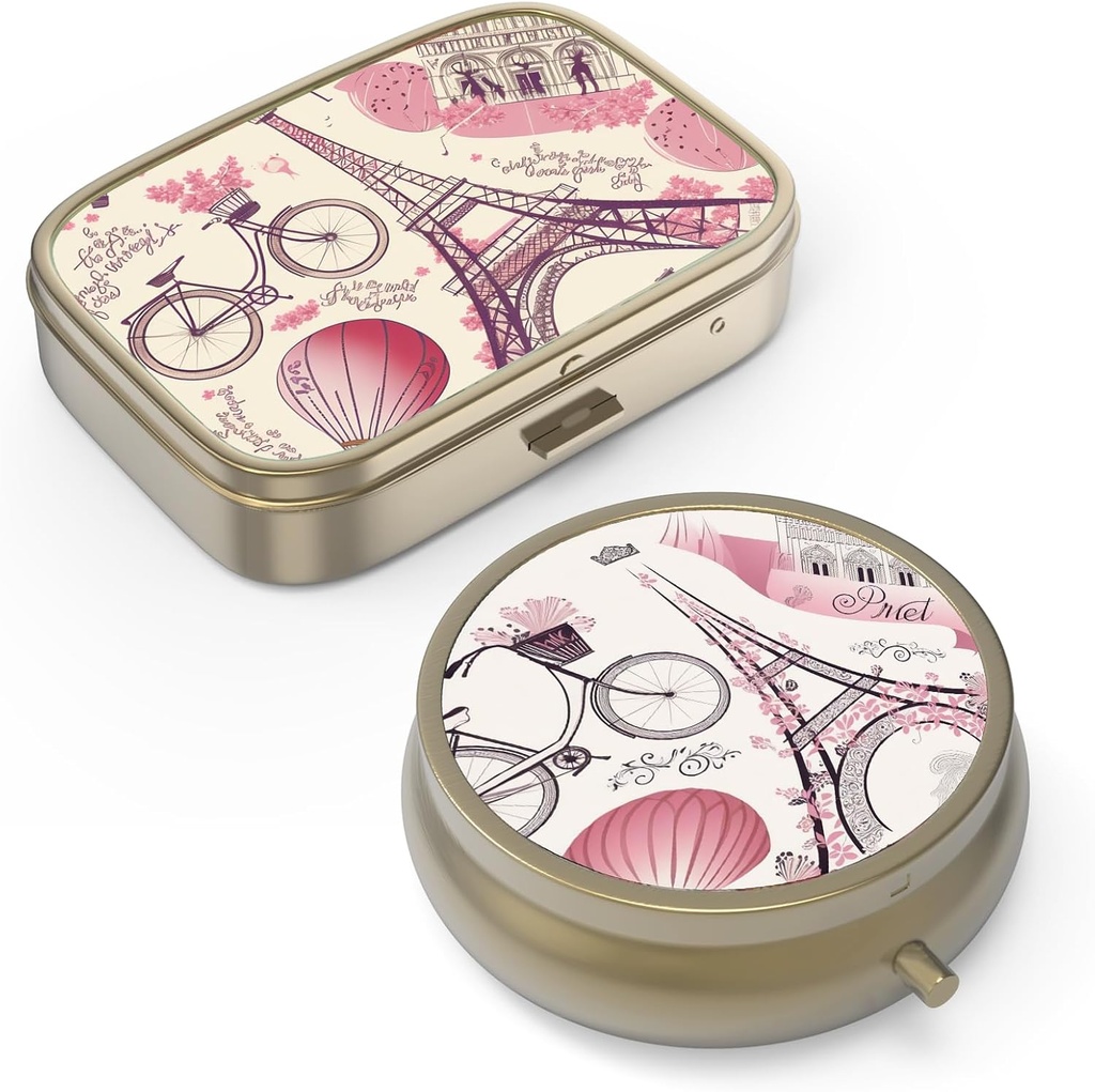 Caja de Pill Funda de Pill con Espejo Retro Caja de Pill Pequeña para Propósito o Bolsillo Caja de Pill o Vitaminas, Aceite de Pesca, Suplementos, Pill Containe Travel Gifts(2PCS)