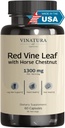 Red Vine Leaf Extract - Caballo Chestnut, 1300mg/servido *USA Hecho y probado* Circulación y soporte para las piernas sanas - Ayuda a Flujo de sangre, Circulación de las piernas - 60 cápsulas (30 servidos)