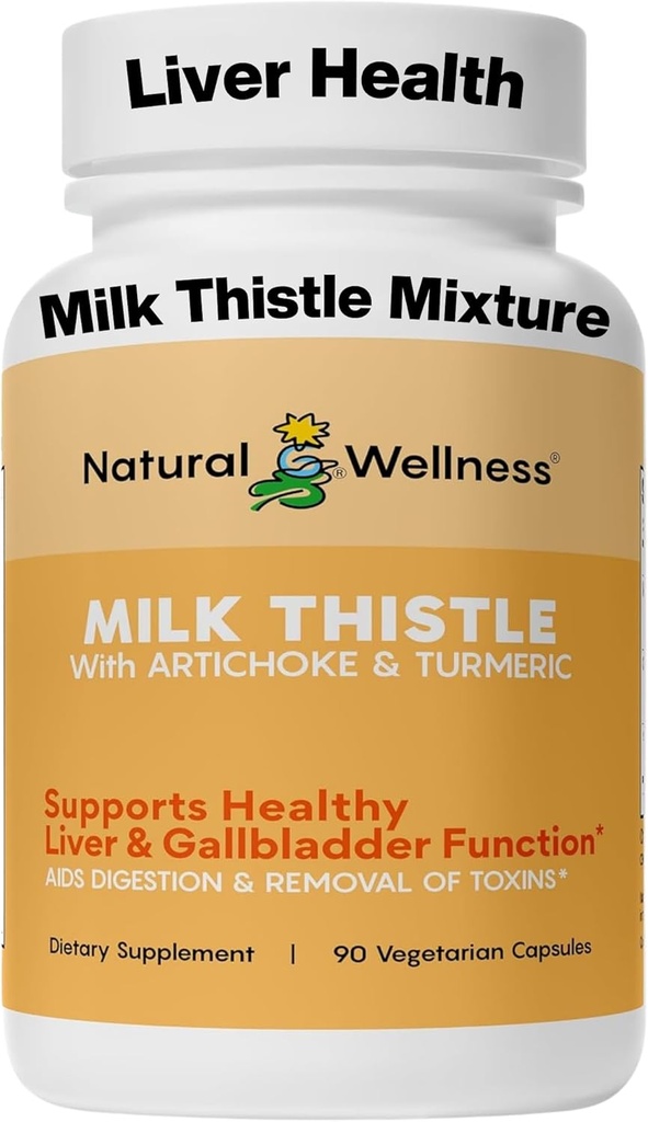 Natural Wellness Milk Thistle with Artichoke & Turmeric – Suplemento de soporte avanzado para la protección contra desintoxicación, regeneración y antioxidante – apoya la limpieza del hígado, la digestión " Wellness general